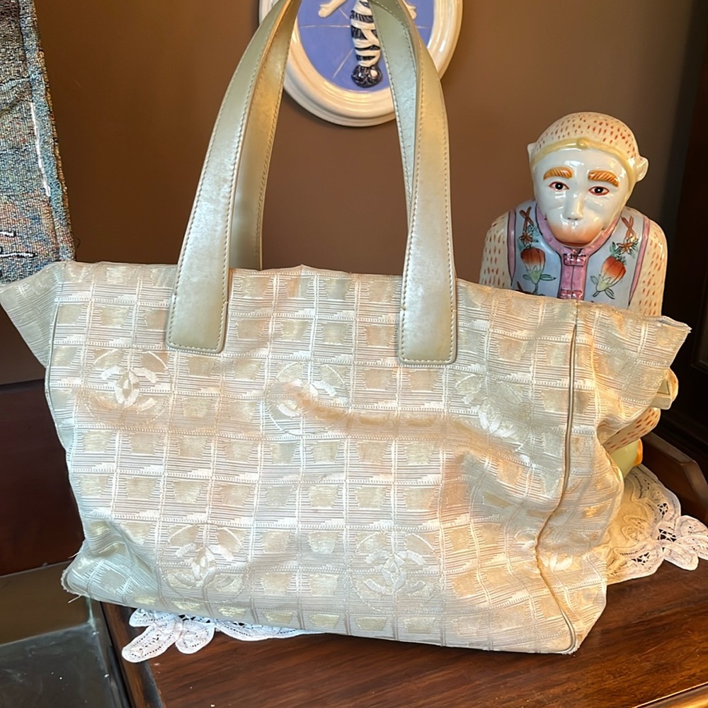 Chanel cream and gold travel line tote